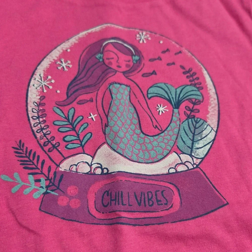 OshKosh Originals Girls Pink Mermaid Snow Globe Chill Vibes Graphic Tee 5T NWT